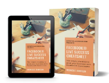 An iPad and a real book with text that says Facebook Live Success Cheatsheet and Monique Johnson